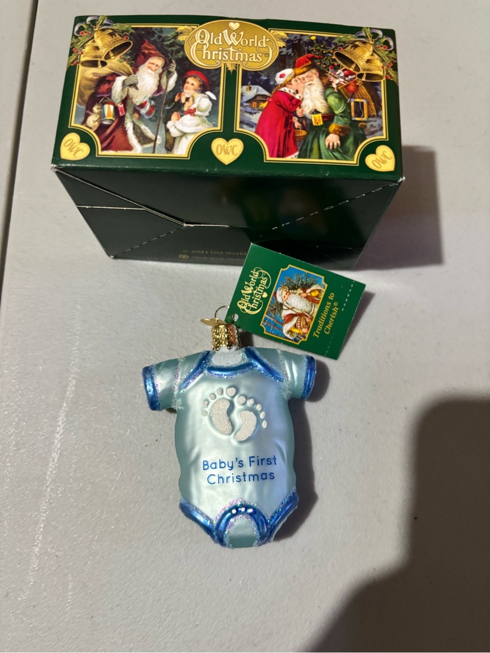 Old World Christmas Blue "Baby's First Christmas" Onesie Ornament - Picture 3 of 3